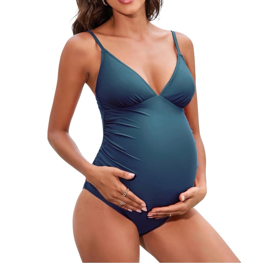 Cupshe Maternity One Piece Swimsuit Ruched V-Neck Size M NWT